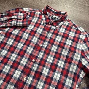 Hawker Rye‎ Shirt Mens Large Red Blue Plaid 100% Cotton Button Up Casual Adult
